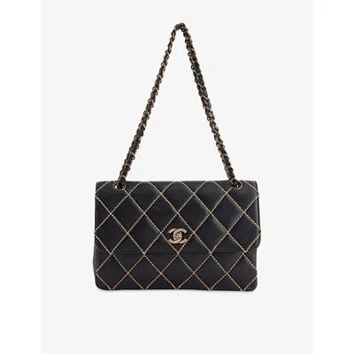 Reselfridges Womens  Pre-loved Chanel Cc Wild Stitch Flap Leather Cross-body Bag In Black