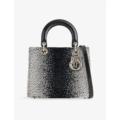 Reselfridges Womens Black Pre-loved Dior Medium Sequins Lady Dior Woven Top-handle Bag