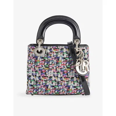 Reselfridges Womens Black Pre-loved Dior Mini Metallic Weave And Patent Leather Lady Dior Crossbody Bag