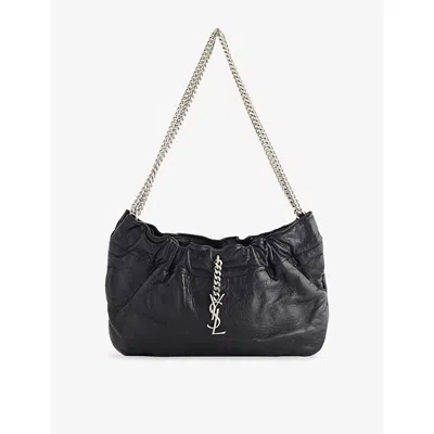 Reselfridges Womens Black Pre-loved Ysl Pac Pac Ruched Hobo Leather Shoulder Bag