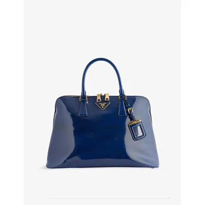 Reselfridges Womens Blue Dark Blue Pre-loved Prada Promenade Large Spazzolato Leather Satchel Bag