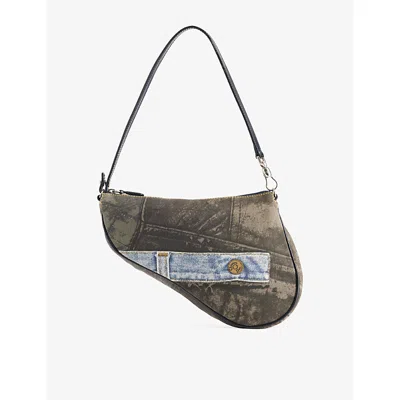 Reselfridges Womens Blue Light Blue Pre-loved Dior Mini Printed Canvas Denim Saddle Pochette
