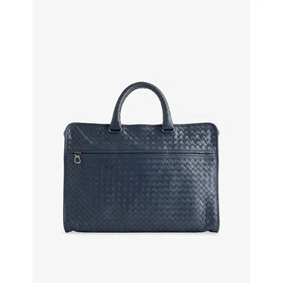 Reselfridges Womens Blue Navy Pre-loved Bottega Veneta Intrecciato Leather Business Bag