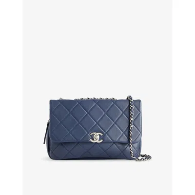 Reselfridges Womens Blue Navy Pre-loved Chanel Quilted Zipped Flap Leather Shoulder Bag