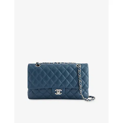 Reselfridges Womens Blue Pre-loved Chanel Medium Double Flap Leather Shoulder Bag
