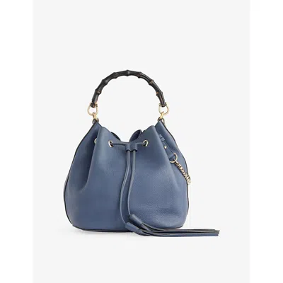 Reselfridges Womens Blue Pre-loved Gucci Bamboo-handle Leather Handbag