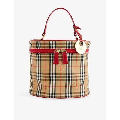 Reselfridges Womens Brown Beige Pre-loved Burberry Haymarket Check Canvas Vanity Top-handle Bag