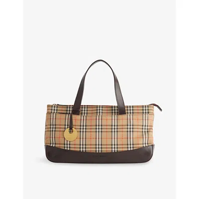 Reselfridges Womens Brown Beige Pre-loved Burberry Haymarket Check Coated-canvas Shoulder Bag