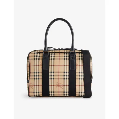 Reselfridges Womens Brown Beige Pre-loved Burberry Check Coated-canvas Business Bag