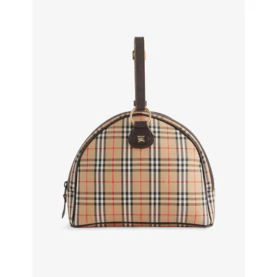 Reselfridges Womens Brown Beige Pre-loved Burberry Haymarket Check Canvas Clutch Bag