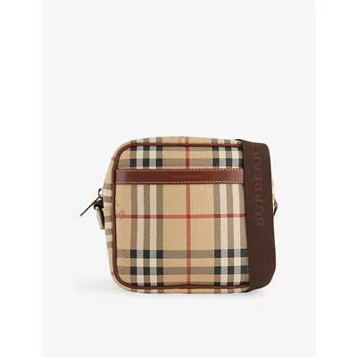 Reselfridges Womens Brown Beige Pre-loved Burberry Haymarket Check Canvas Cross-body Bag