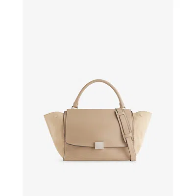 Reselfridges Womens Brown Beige Pre-loved Celine Drummed Trapeze Medium Leather And Suede Satchel Bag