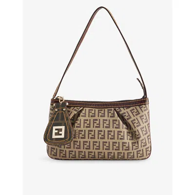 Reselfridges Womens Brown Beige Pre-loved Fendi Zucchino Coated-canvas Pochette