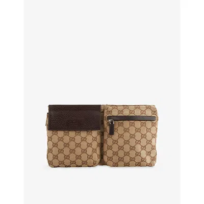 Reselfridges Womens  Pre-loved Gucci Gg Double-pocket Canvas Belt Bag In Brown