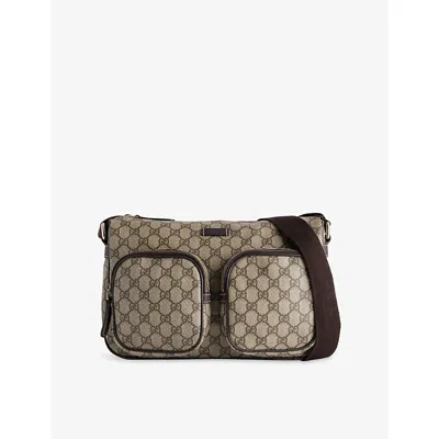 Reselfridges Womens Brown Beige Pre-loved Gucci Gg Supreme Double Pocket Canvas Crossbody Bag