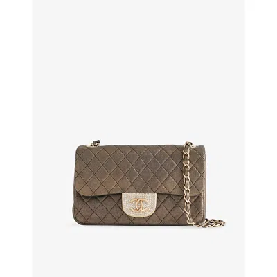 Reselfridges Womens Brown Bronze Pre-loved Chanel Small Metallic Iridescent Pearl Cc Crystal Single Flap Bag