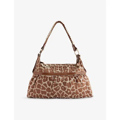 Reselfridges Womens Brown Pre-loved Fendi Chef Leopard-print Canvas Shoulder Bag