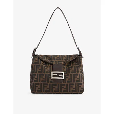 Reselfridges Womens  Pre-loved Fendi Zucca Double-flap Canvas Shoulder Bag In Brown