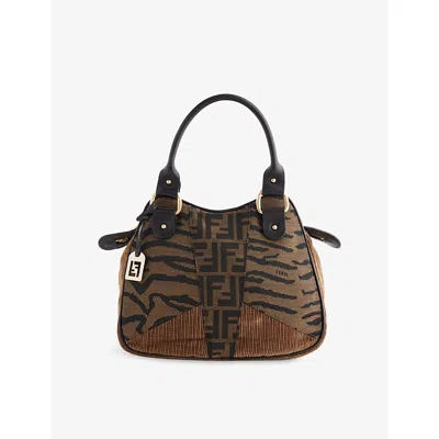 Reselfridges Womens Brown Pre-loved Fendi Zucca Zebra Print Canvas Top-handle Bag