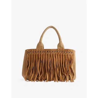 Reselfridges Womens Brown Pre-loved Prada Canapa Fringed Canvas Satchel Bag