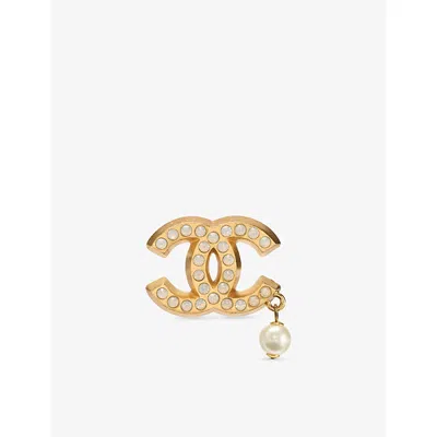 Reselfridges Womens Chanel Cc Pearl Gold-plated Metal Brooch