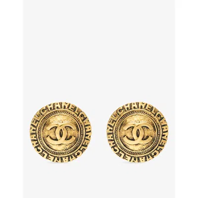 Reselfridges Womens Gold Pre-loved Chanel Cc Metal Round Stud Earrings