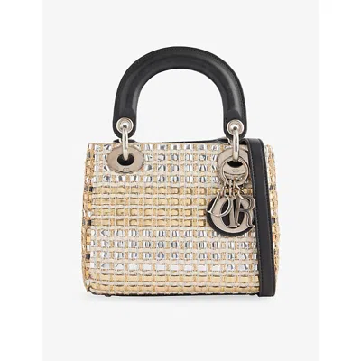 Reselfridges Womens Gold Pre-loved Dior Mini Metallic Leather Woven Tweed Lady Dior Handbag