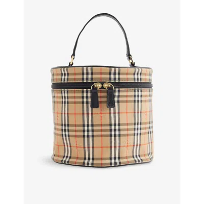 Reselfridges Womens Neutral Pre-loved Burberry Check-print Canvas Vanity Pouch