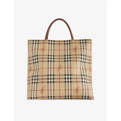 Reselfridges Womens Neutral Pre-loved Burberry Nova Check Coated-canvas Handbag