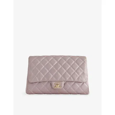 Reselfridges Womens Pink Light Pink Pre-loved Chanel Cc Quilted Iridescent Leather Clutch With Chain