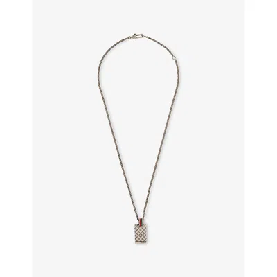 Reselfridges Womens Pre-loved Gucci Sterling Silver-plated And Enamel Diamante Dog-tag Necklace In Gray