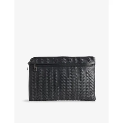 Reselfridges Womens Pre-loved Bottega Veneta Bicolor Intrecciato Leather Clutch Black Gray