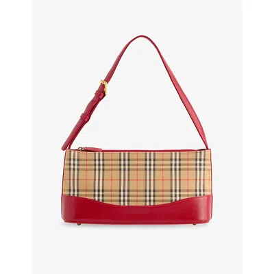 Reselfridges Womens Pre-loved Burberry Haymarket Check Canvas Shoulder Bag Cream