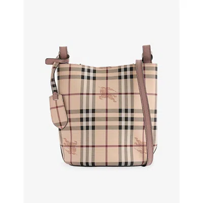 Reselfridges Womens Pre-loved Burberry Lorne Haymarket Check Coated-canvas Bucket Bag Beige