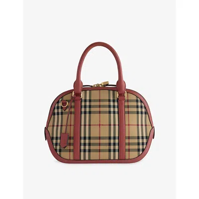Reselfridges Womens Pre-loved Burberry Small Haymarket Check Orchard Nylon Bowling Bag Beige