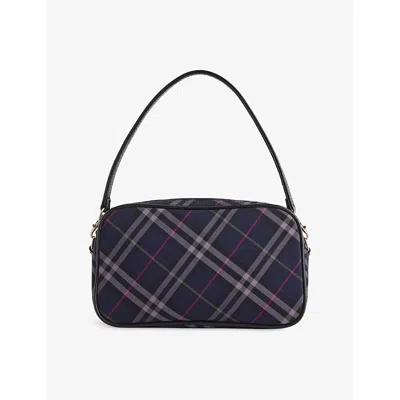 Reselfridges Womens Pre-loved Burberry Supernova Check Canvas Pochette Blue Dark Blue