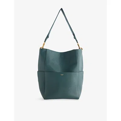 Reselfridges Womens Pre-loved Celine Medium Seau Single Leather Bucket Bag Dark Green Green