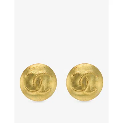Reselfridges Womens Pre-loved Chanel Cc Button Clip-on Metal Earrings Gold