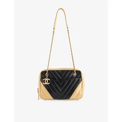 Reselfridges Womens Pre-loved Chanel Cc Chevron Camera Leather Shoulder Bag Black Beige