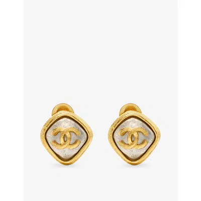 Reselfridges Womens Pre-loved Chanel Cc Gold And Silver-plated Rhombus Clip-on Earrings