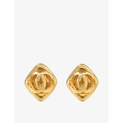 Reselfridges Womens Pre-loved Chanel Cc Gold-plated Diamond-shape Clip-on Earrings