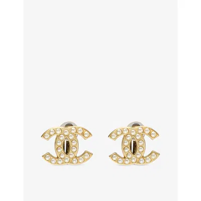 Reselfridges Womens Pre-loved Chanel Cc Gold-plated Faux Pearl Clip-on Earrings