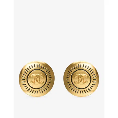 Reselfridges Womens Pre-loved Chanel Cc Gold-plated Round Clip On Earrings