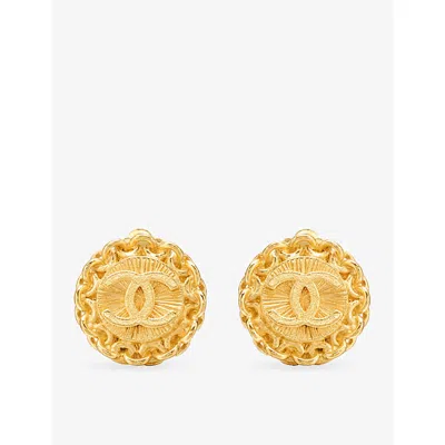 Reselfridges Womens Pre-loved Chanel Cc Gold-plated Round Clip-on Earrings