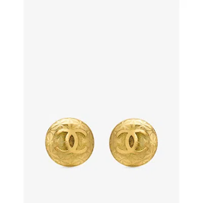 Reselfridges Womens Pre-loved Chanel Cc Gold-plated Round Clip-on Earrings