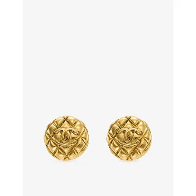 Reselfridges Womens Pre-loved Chanel Cc Quilted Clip-on Metal Earrings Gold