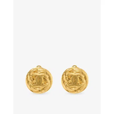 Reselfridges Womens Pre-loved Chanel Cc Quilted Clip-on Metal Earrings Gold