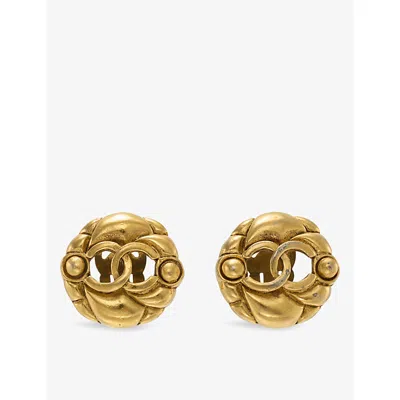 Reselfridges Womens Pre-loved Chanel Cc Round Clip-on Metal Earrings Gold