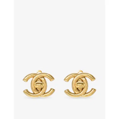 Reselfridges Womens Pre-loved Chanel Cc Turnlock Gold-plated Clip-on Earrings