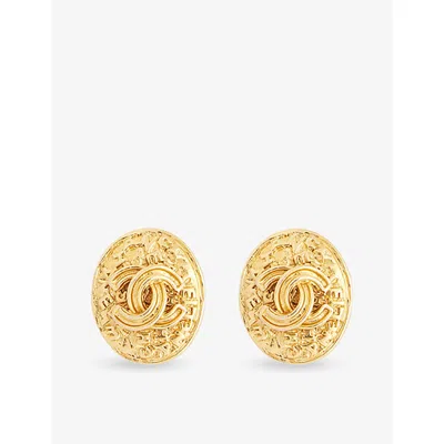 Reselfridges Womens Pre-loved Chanel Gold-plated Cc Oval Clip-on Earrings